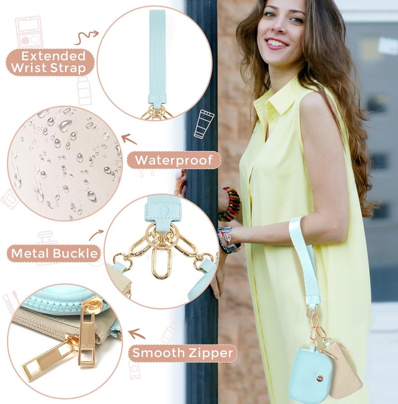 JEEBURYEE Dual Pouch Wristlet Keychain Wallets for Women with 2 Detachable Zipper Coin Purse - Small and Portable Mini Card Wallet for Women Men Gold Hardware Ice Blue+Khaki - Image 4